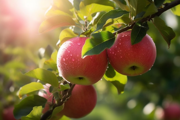 Apples on a tree in the sun