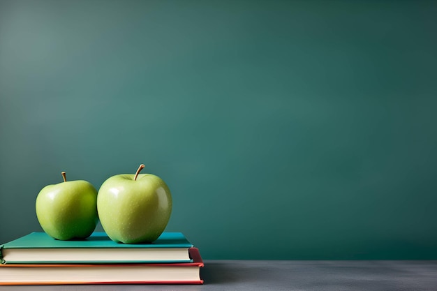 Apples with books on a green background Generative AI 1