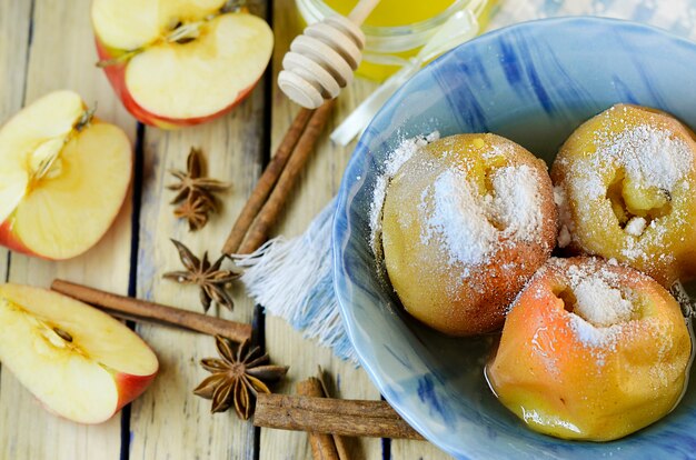 Apples with sugar baked in the oven with honey and spices