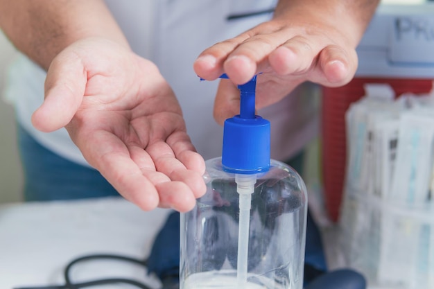 Application of the antibacterial gel on the hands