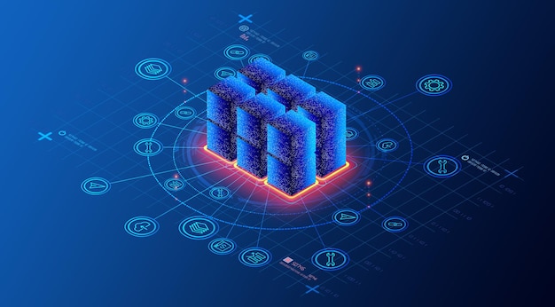 애플리케이션 데이터 스토리지 및 데이터베이스 관리 시스템 개념 DBMS 3D 일러스트레이션