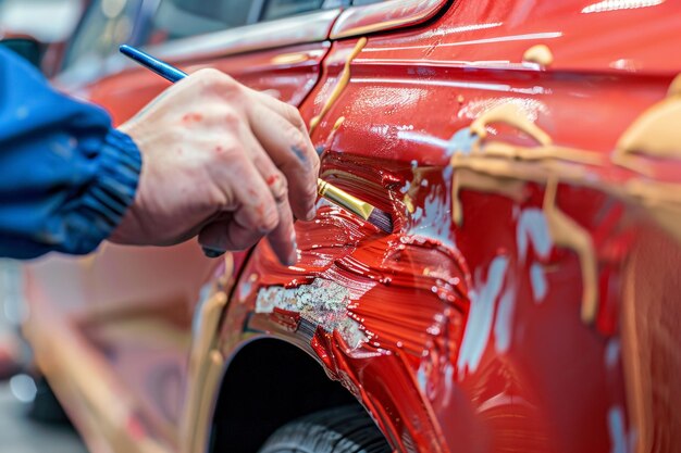 Applying Red TouchUp Paint on Car Scratch