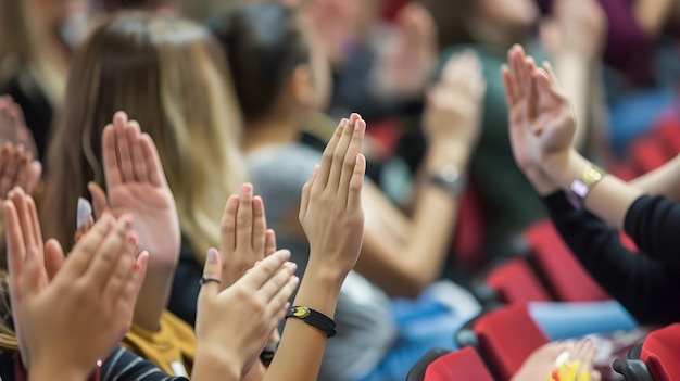 Foto un pubblico applaudente applaude un'ispirante conferenza in un istituto accademico