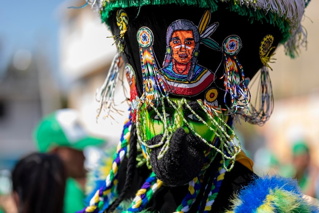 사진 멕시코 주 의 카니발 에서 춤 을 추고 있는 치넬로 의 마스크 에 접근