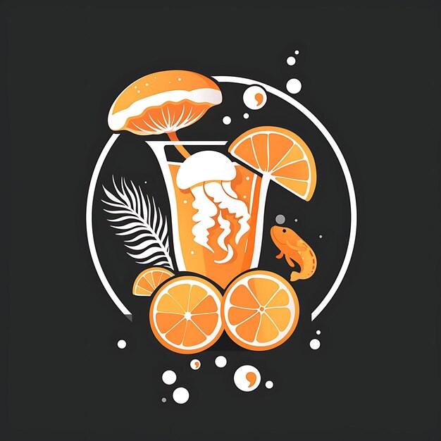 Photo apricot cocktail logo with an apricot and a jungle jellyfish creative idea tattoo ink cnc concept