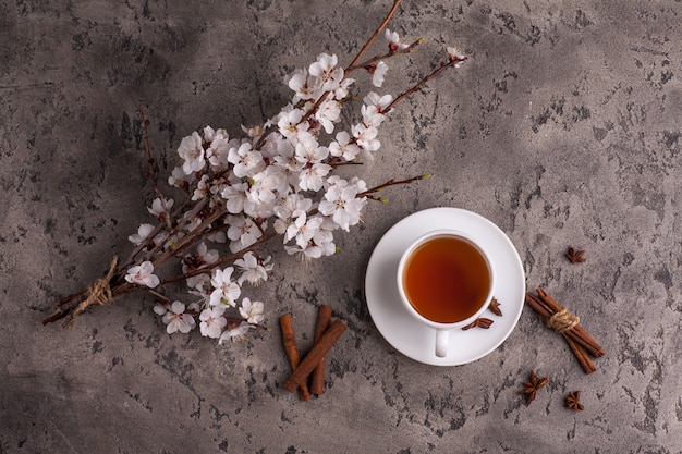 Apricot flowers and tea