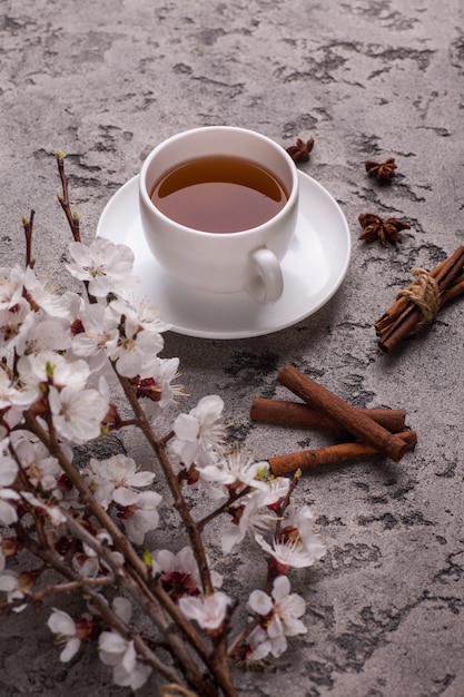 Apricot flowers and tea