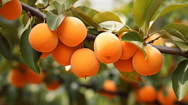 Apricot growing on a tree Selective focus Generative AI