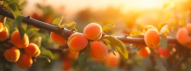 Apricot grows on a tree in the harvest garden Generative Ai