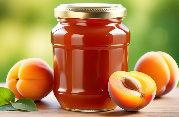 Apricot jam in a glass jar ai generated