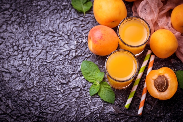 Apricot juice. Fresh healthy summer drink. Selective focus