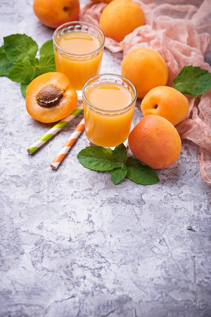 Apricot juice. Fresh healthy summer drink. Selective focus