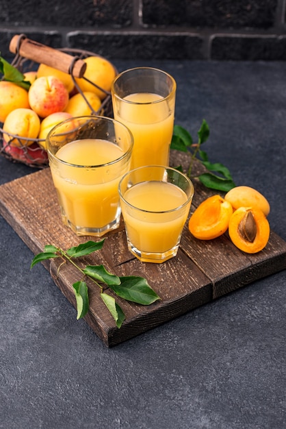 Apricot juice in glass. Healthy drink