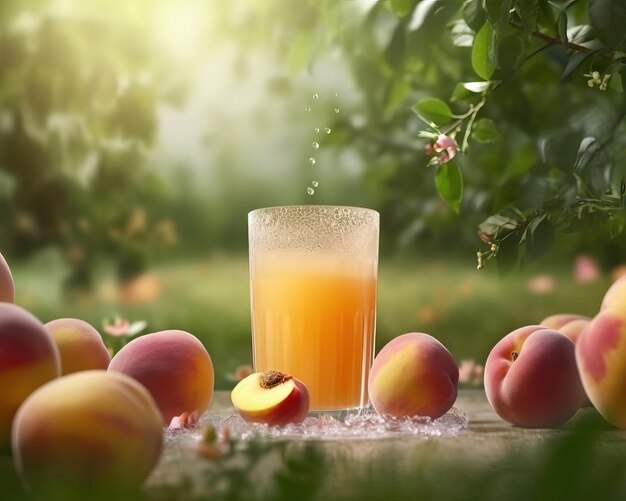 Photo apricot juice with nurture background