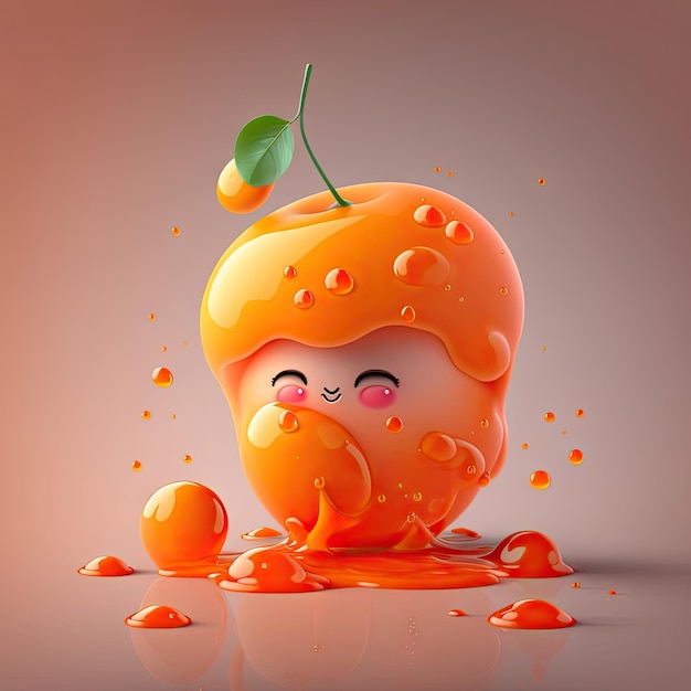 Apricot or mandarin cartoon jelly fruit dessert ai generated illustration Juicy fruit sweet emoticon with smiling face summer food mascot dieting healthy bubble gum
