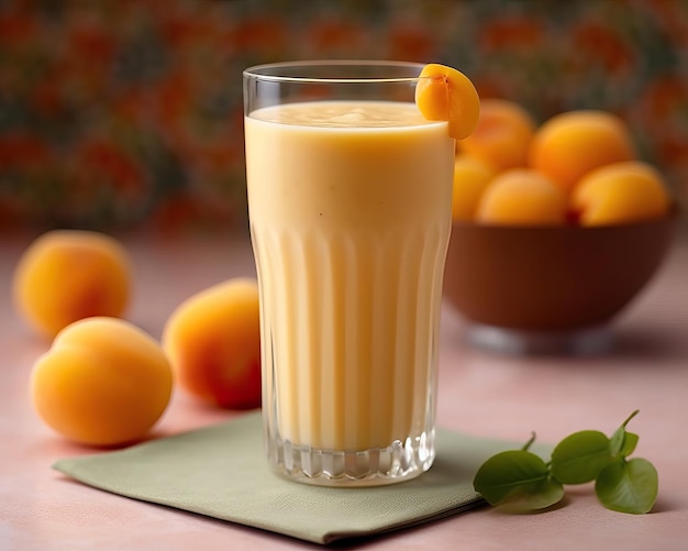 Apricot smoothie with garden background