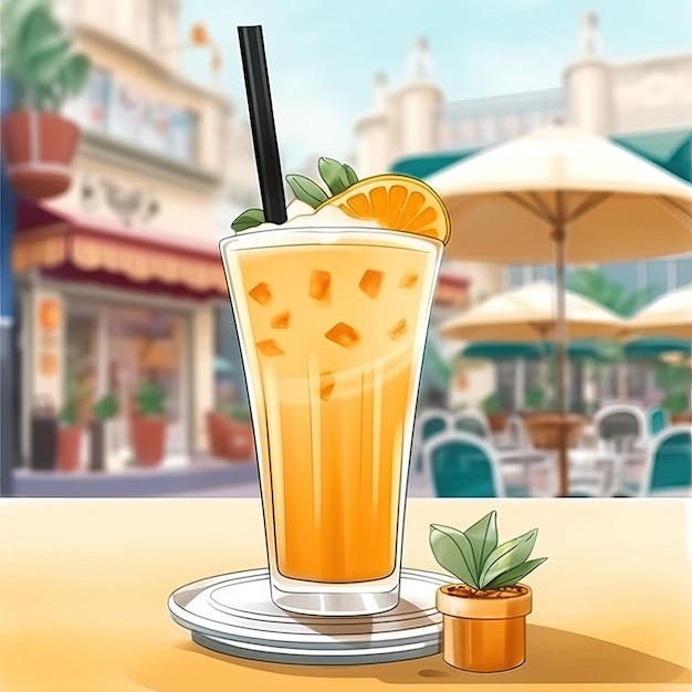 Apricot smoothie with garden background