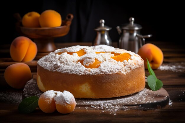 Apricot sponge cake Sweet bakery dessert with fresh apricot fruits Generate AI