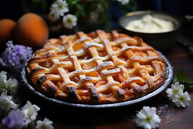 Apricot tart with a lattice crust 4K Apricot image photography