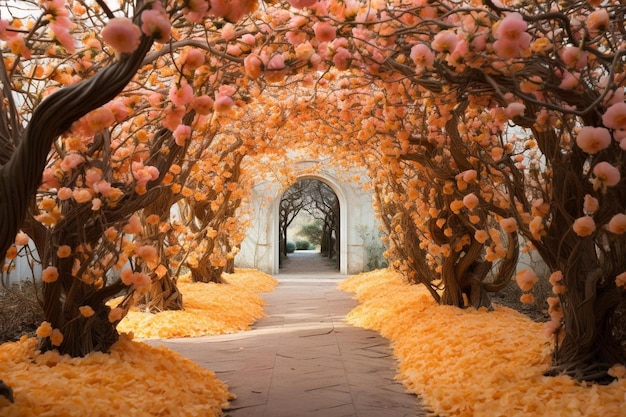 Apricot tree branches forming a natural archway 4K Apricot image photography