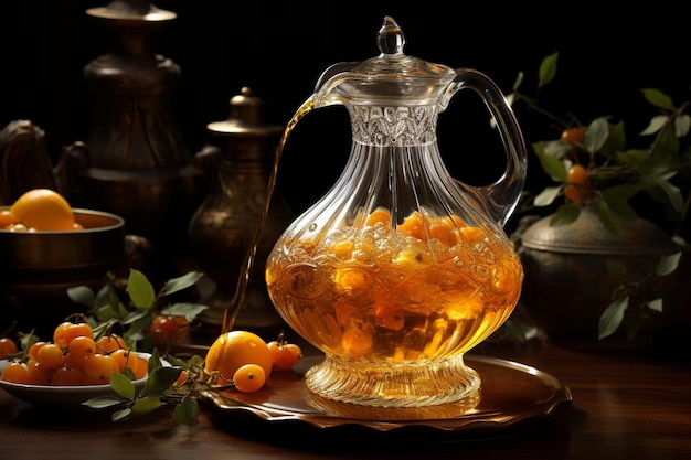 Apricot vinegar being poured into a glass decanter 4K Apricot image photography