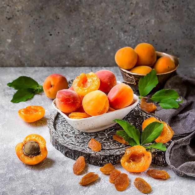 Foto albicocche con metà di albicocca e noccioli di albaricocca isolati su sfondo bianco