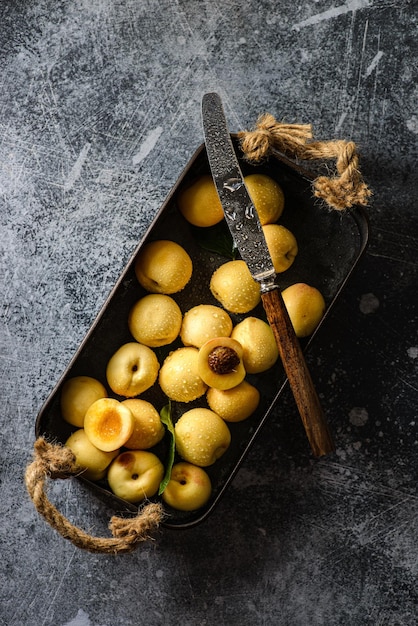 apricots on dark background