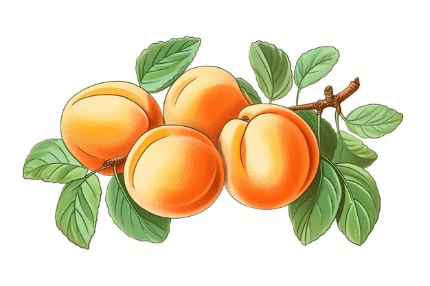 Иллюстрация абрикосов с листьями Sessonal Fruit illustration Generative AI