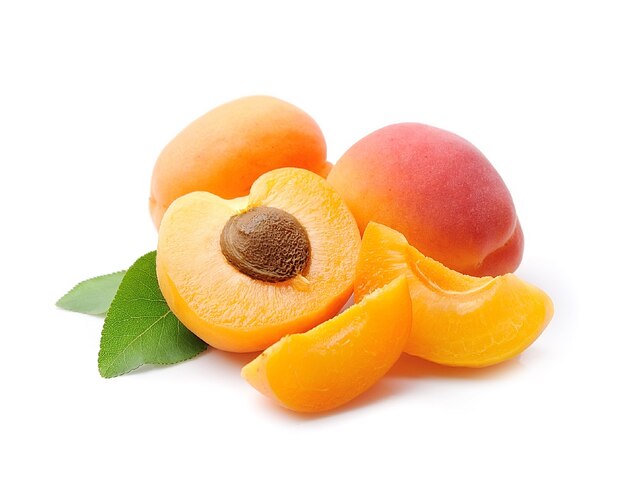 Apricots with leaves.