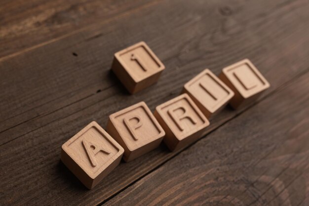 April 1 on wooden cubes Calendar for April Fools' Day calendar date April 1