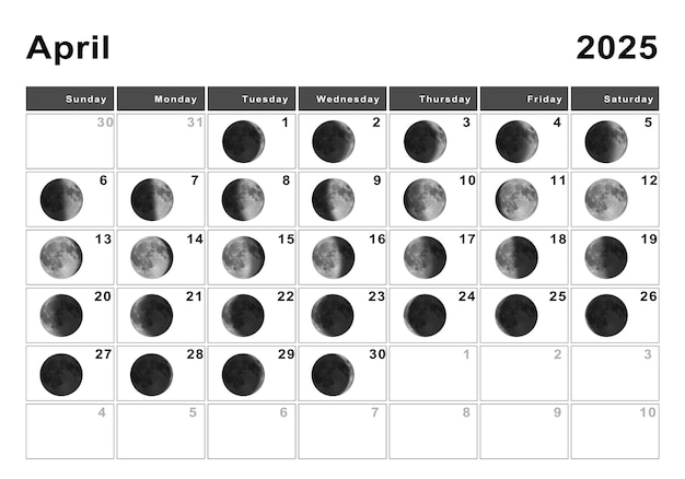 写真 2025年4月 太陰暦, ムーンサイクル, ムーンフェイズ