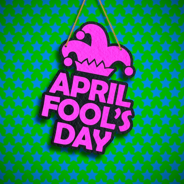 April fool\'s day bright text with jester\'s cap