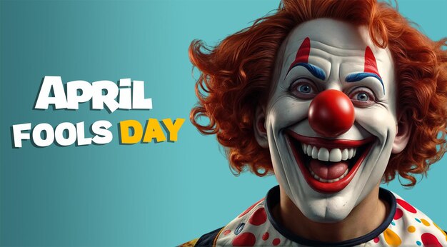 Photo april fools banner with a clown background and a surprised expression