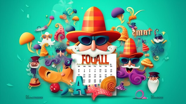 april fools day calendar design illustration beautifully made with Generative AI