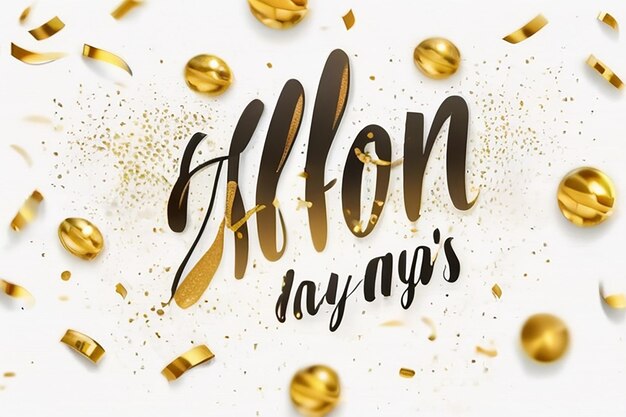 April Fools Day card with lettering greetings banner gold glitter confetti isolated on white background