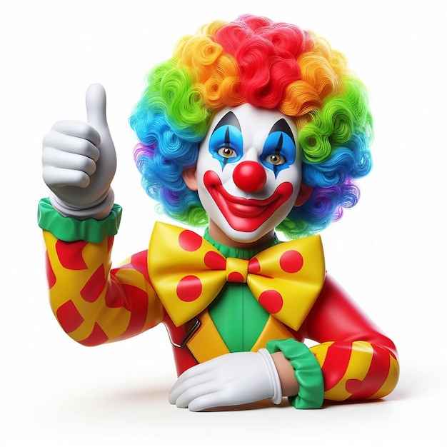 Foto april fools day clown bambola isolata su sfondo bianco rendering in stile 3d