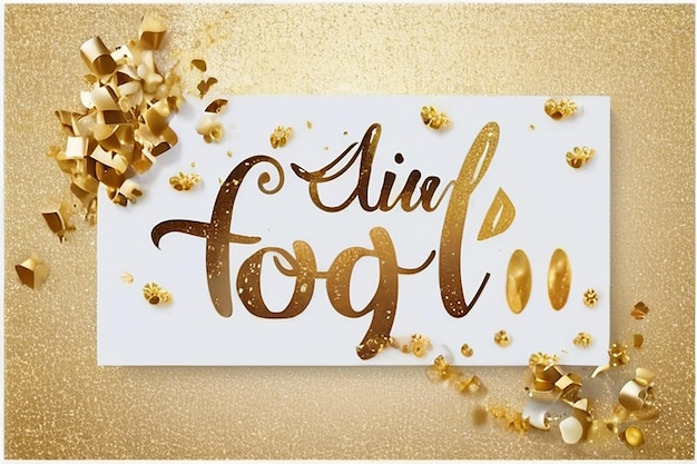 April Fools Day kaart met letters groeten banner goud glitter confetti geïsoleerd op witte achtergrond