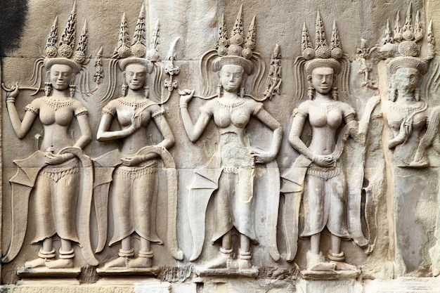 Apsaras khmer steenhouwen in Angkor Wat Cambodja