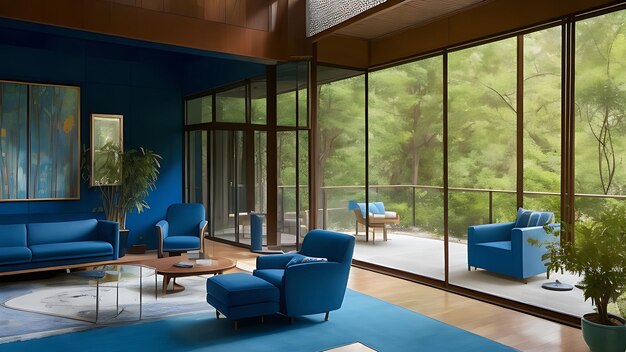 aptivating blue Marble House Interior MidCentury Modern Elegance in 8k Resolution