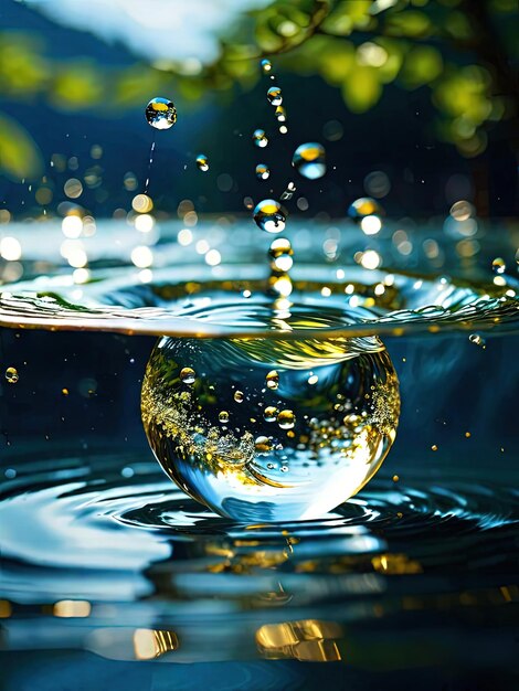 Foto aqua bliss bolle liquide spruzzi d'acqua e gocce