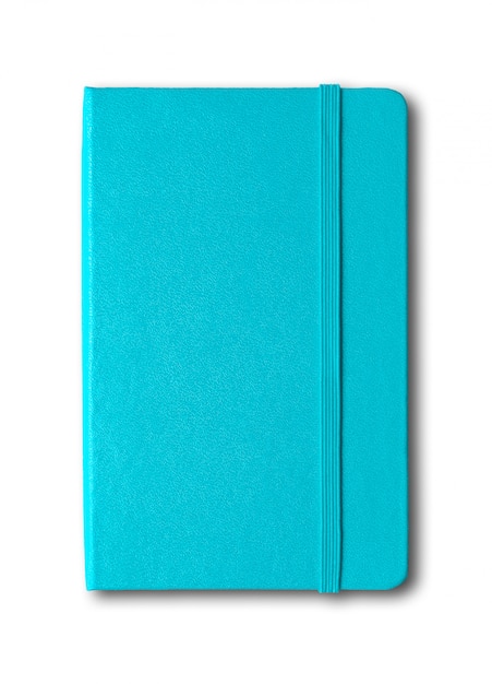 Aqua blue closed notebook isolated