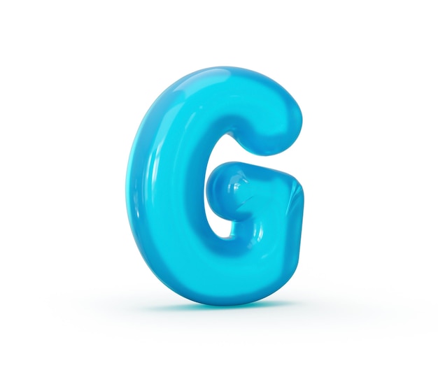 Photo aqua blue jelly g letter isolated on white background 3d illustration