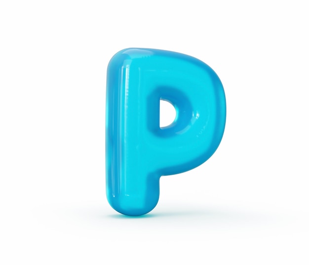 Aqua Blue jelly P letter isolated on white background 3d illustration