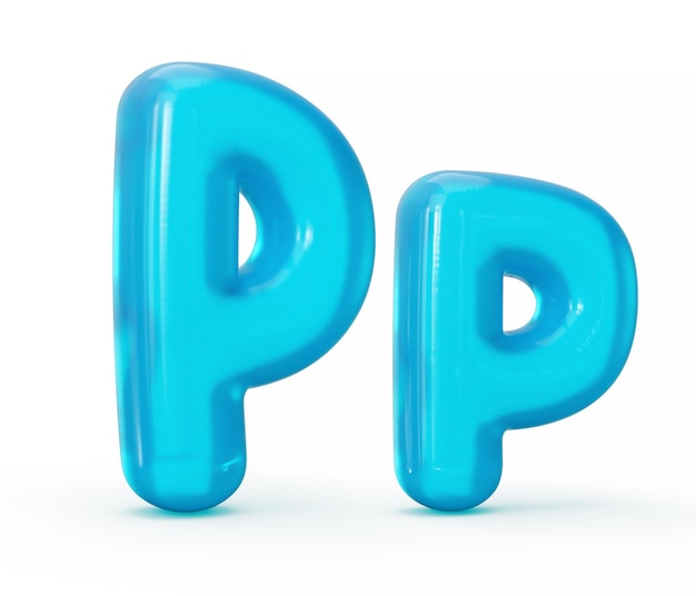 Aqua Blue jelly P letter isolated on white background 3d illustration