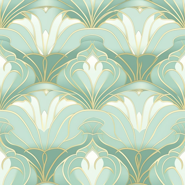 Aqua Dreams Rediscovering the Art Deco Elegance in Pale Aqua Lotus A Seamless Pattern from the 19