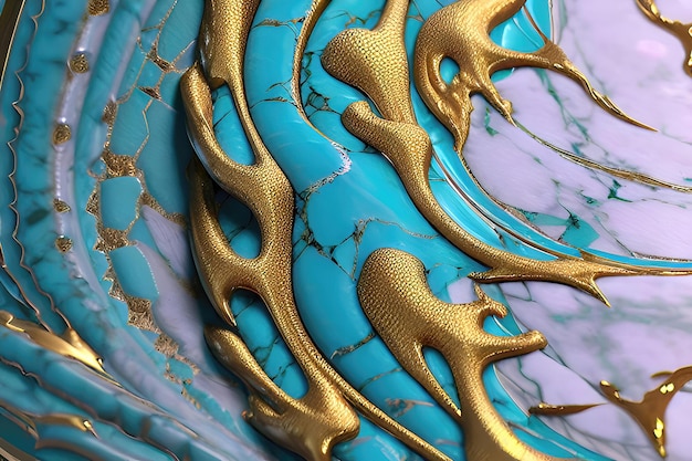 Aqua and golden color wavey style art