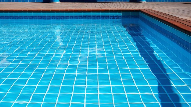 Aqua mosaic blue tiles floor under clear water in a mesmerizing display