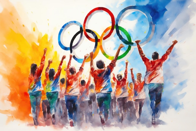 Фото Парад спортсменов олимпийских игр и национальные флаги