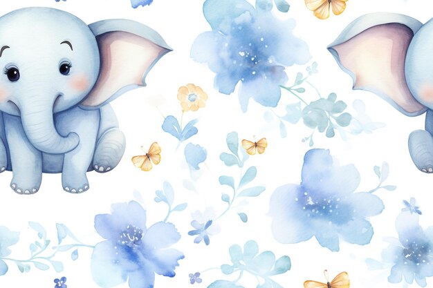 Aqua Splash with Floral Elephant Art