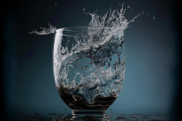Aqua water pouring in freshness purify concept with drops Freeze shot of super slow motion